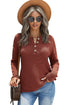 Henley Button Placket Side Slit Drop Shoulder Pullover Knit Sweater